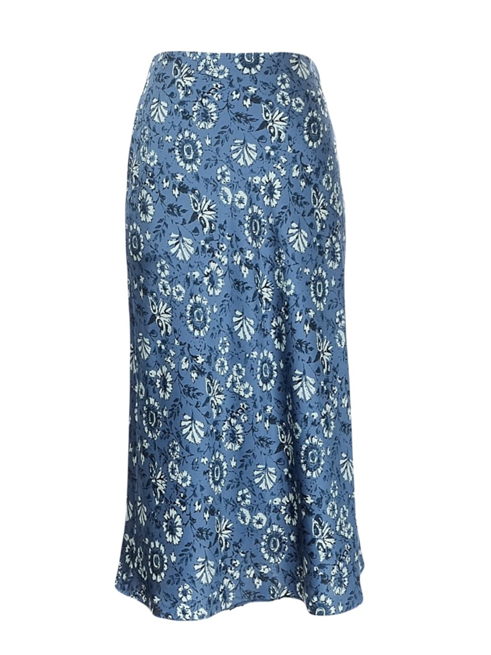 Blue Floral A-Line Midi Skirt Measured at 30.25" length, 26.5" waist